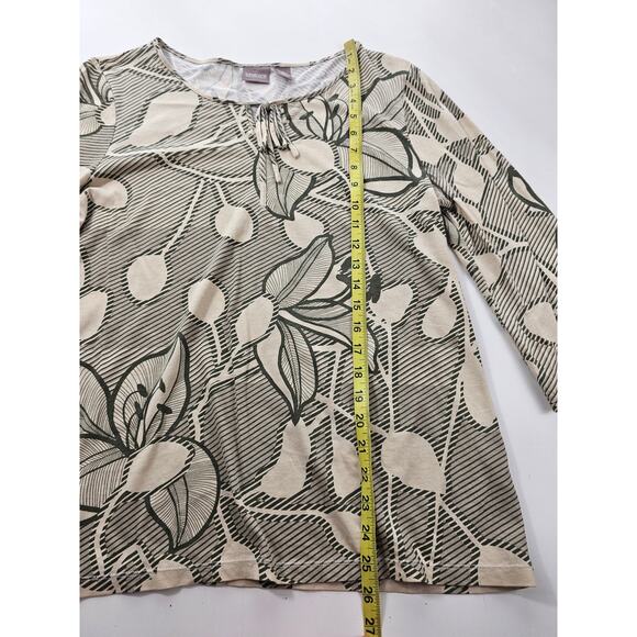 Chicos size 2 (L) modal blend floral scoop neck tie collar EUC green career * - Picture 7 of 7